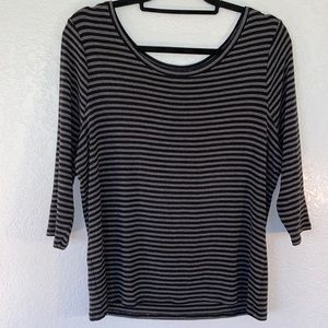 Lane Bryant 3/4 Sleeve Gray and Black Striped Scoop Neck  Blouse. Size 14/16.